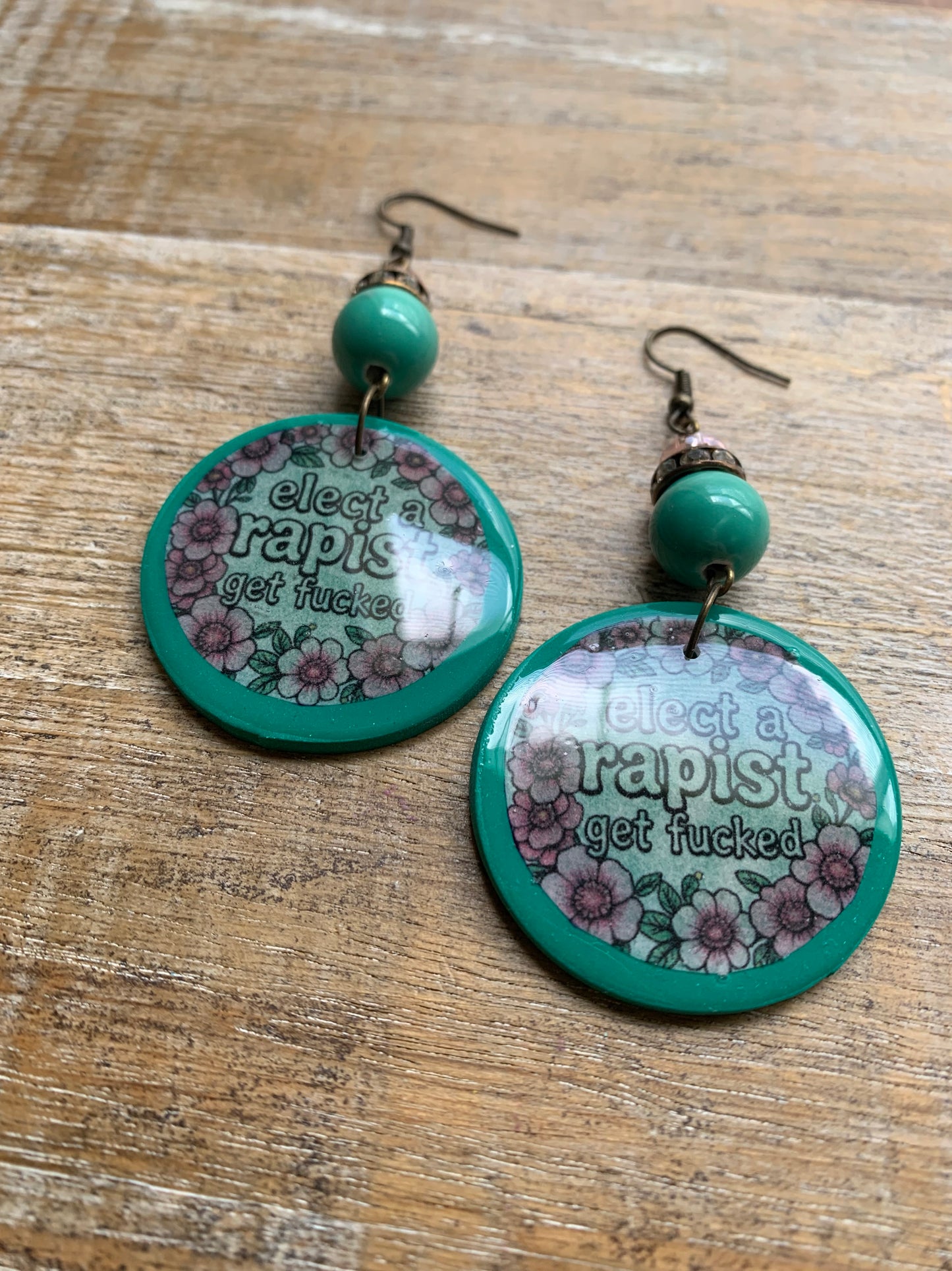 Anti Trump Earrings Art Deco Pink Floral Green Liberal Ear Hangers Elect a Rapist Get Fucked Democrat Clip On Earrings Tunnel Gauge Earrings