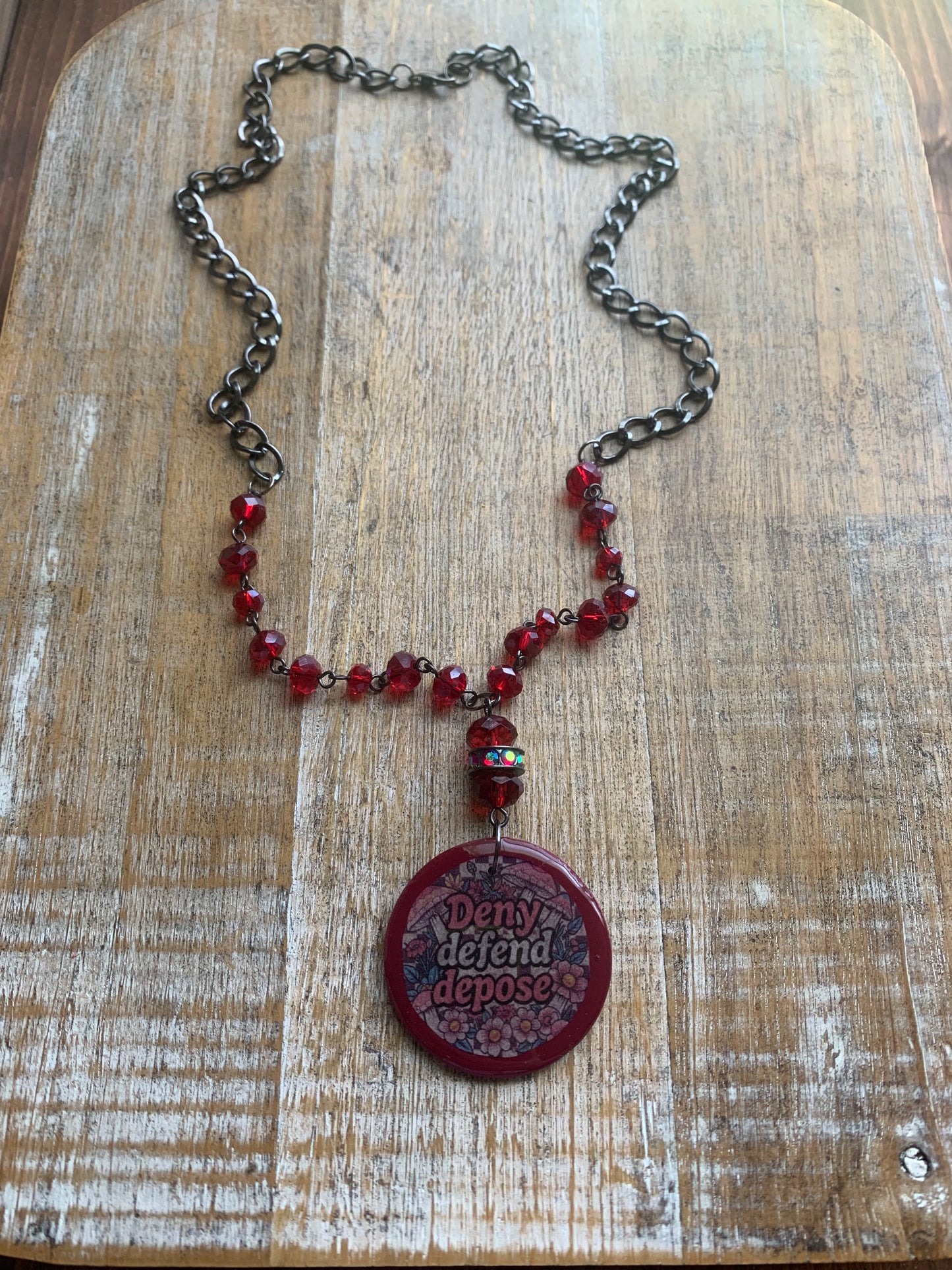 Deny Defend Depose Upcycled Polymer Clay Beaded Necklace