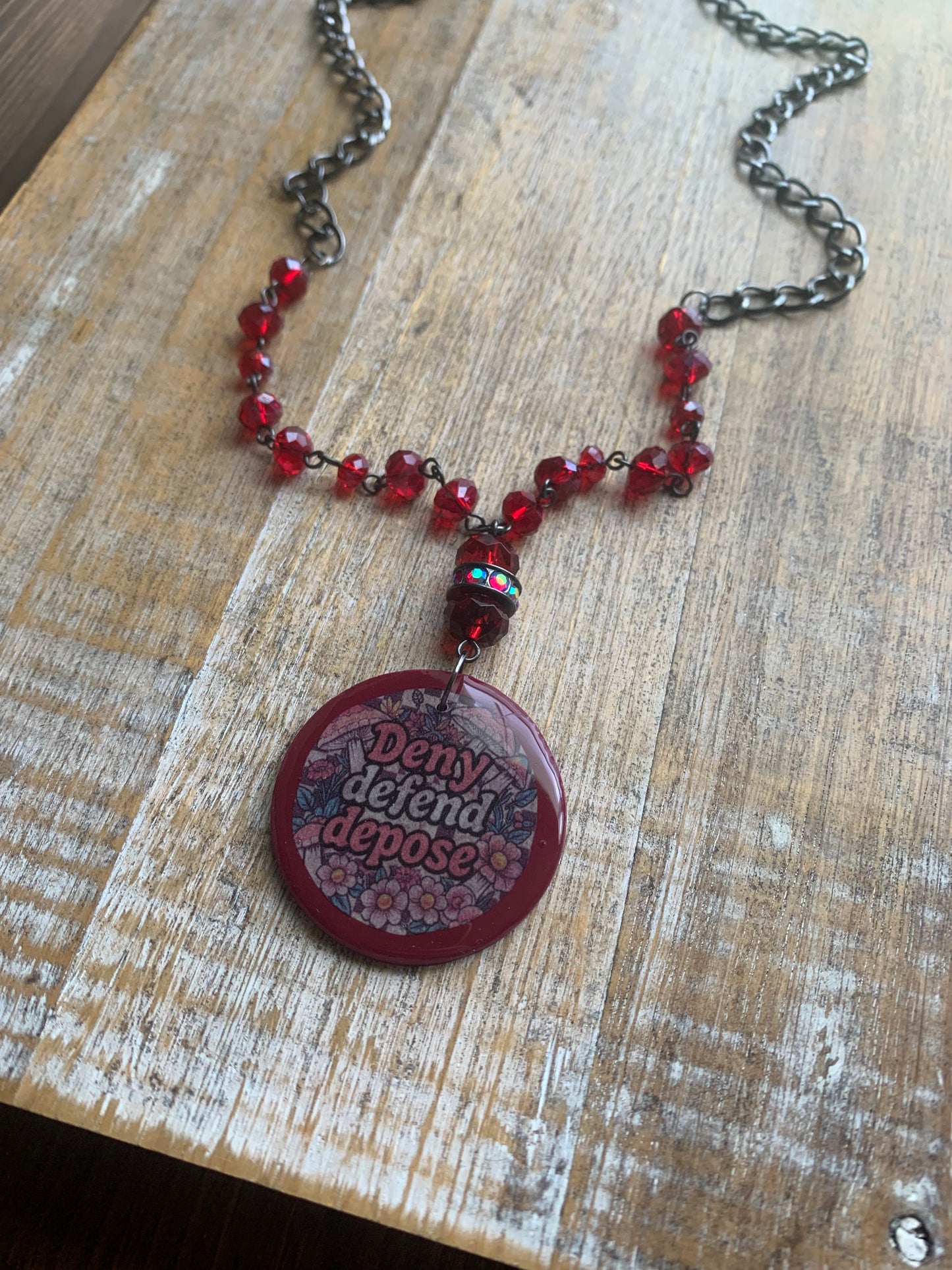 Deny Defend Depose Upcycled Polymer Clay Beaded Necklace