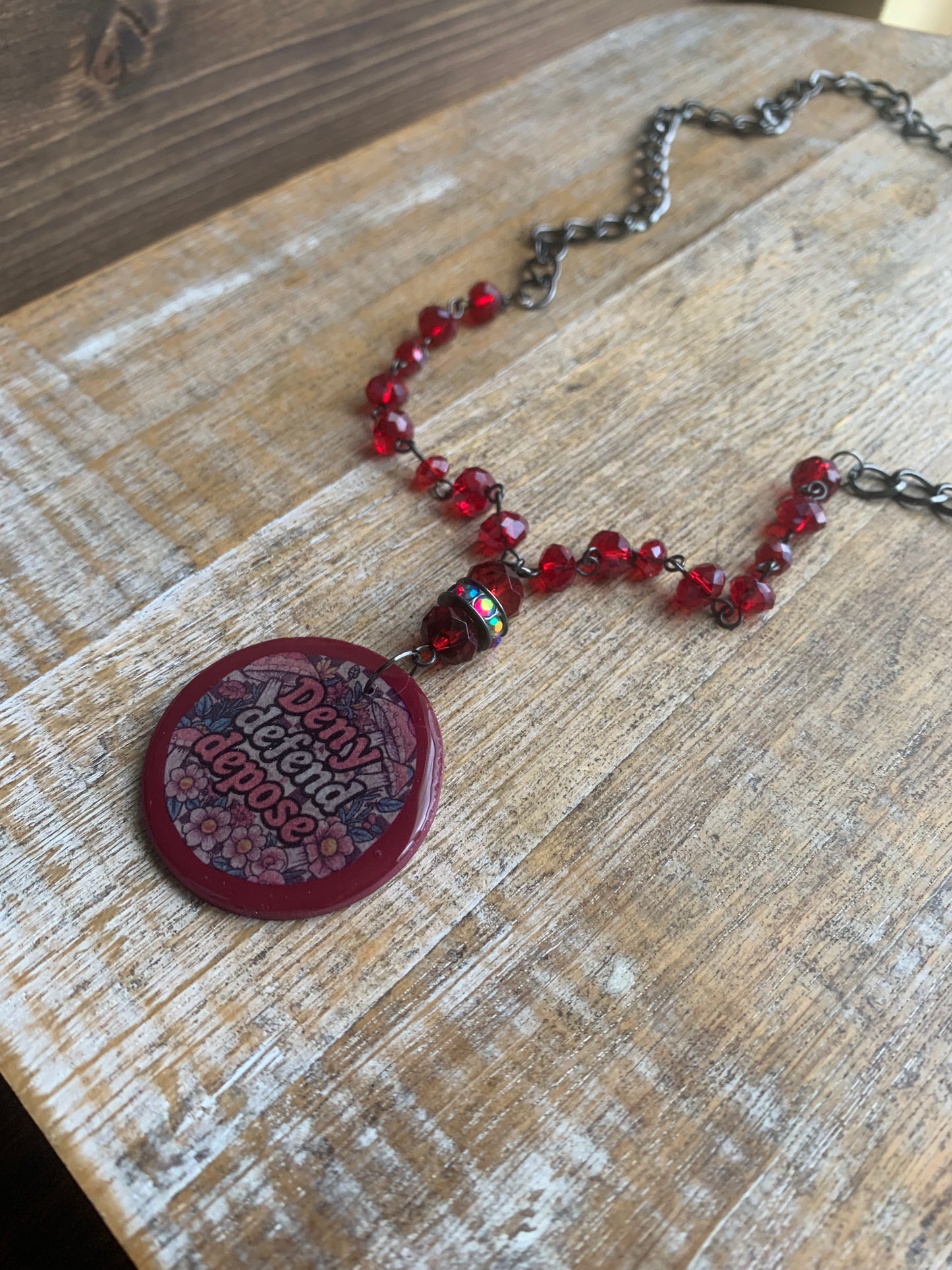 Deny Defend Depose Upcycled Polymer Clay Beaded Necklace