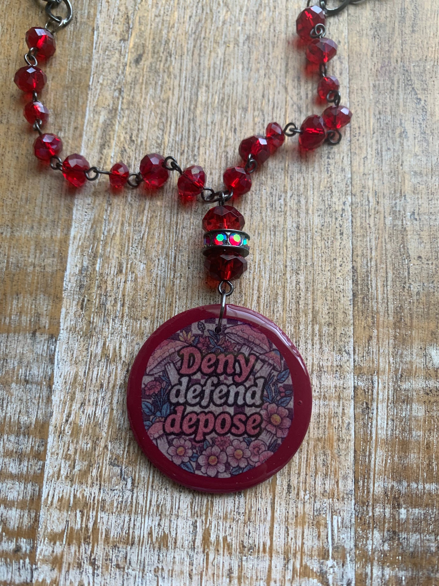 Deny Defend Depose Upcycled Polymer Clay Beaded Necklace