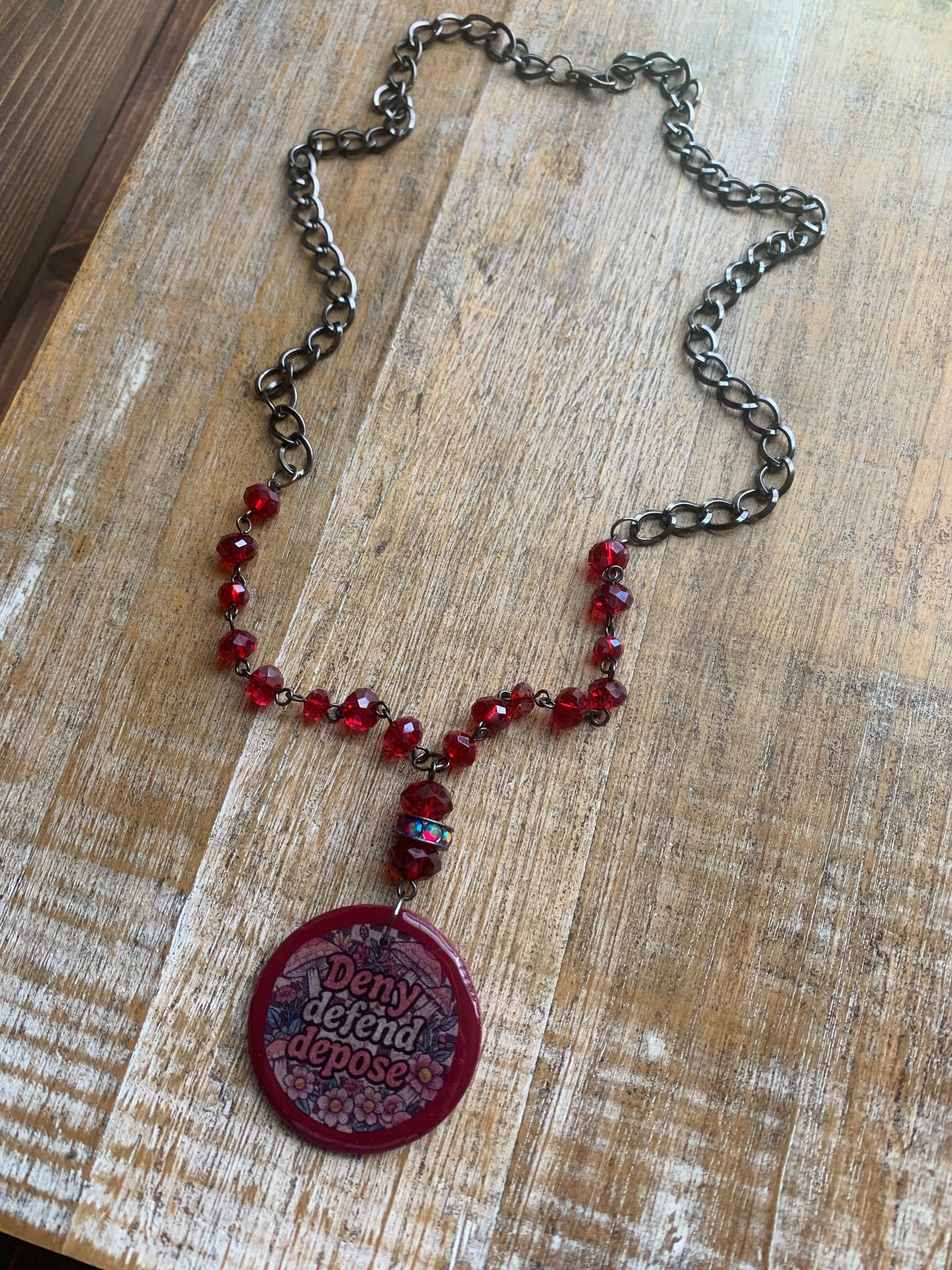 Deny Defend Depose Upcycled Polymer Clay Beaded Necklace