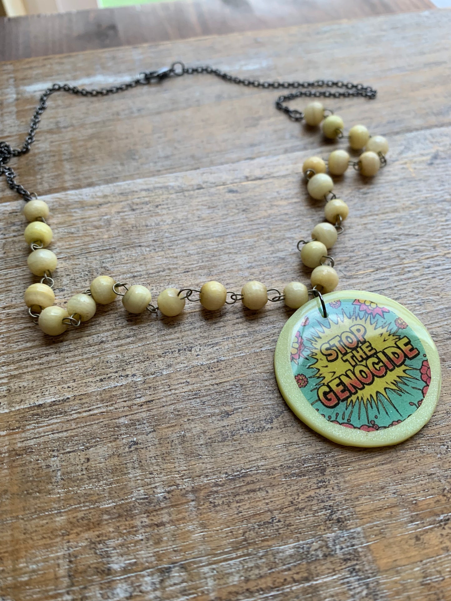 Stop the Genocide Upcycled Beaded Polymer Clay Necklace