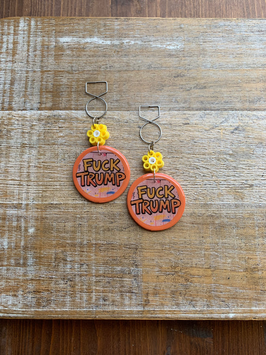Fuck Trump Clay Protest Activist Tunnel Gauge Earrings Liberal Clip On Earrings Punk Graffiti Daisy FDT Earrings