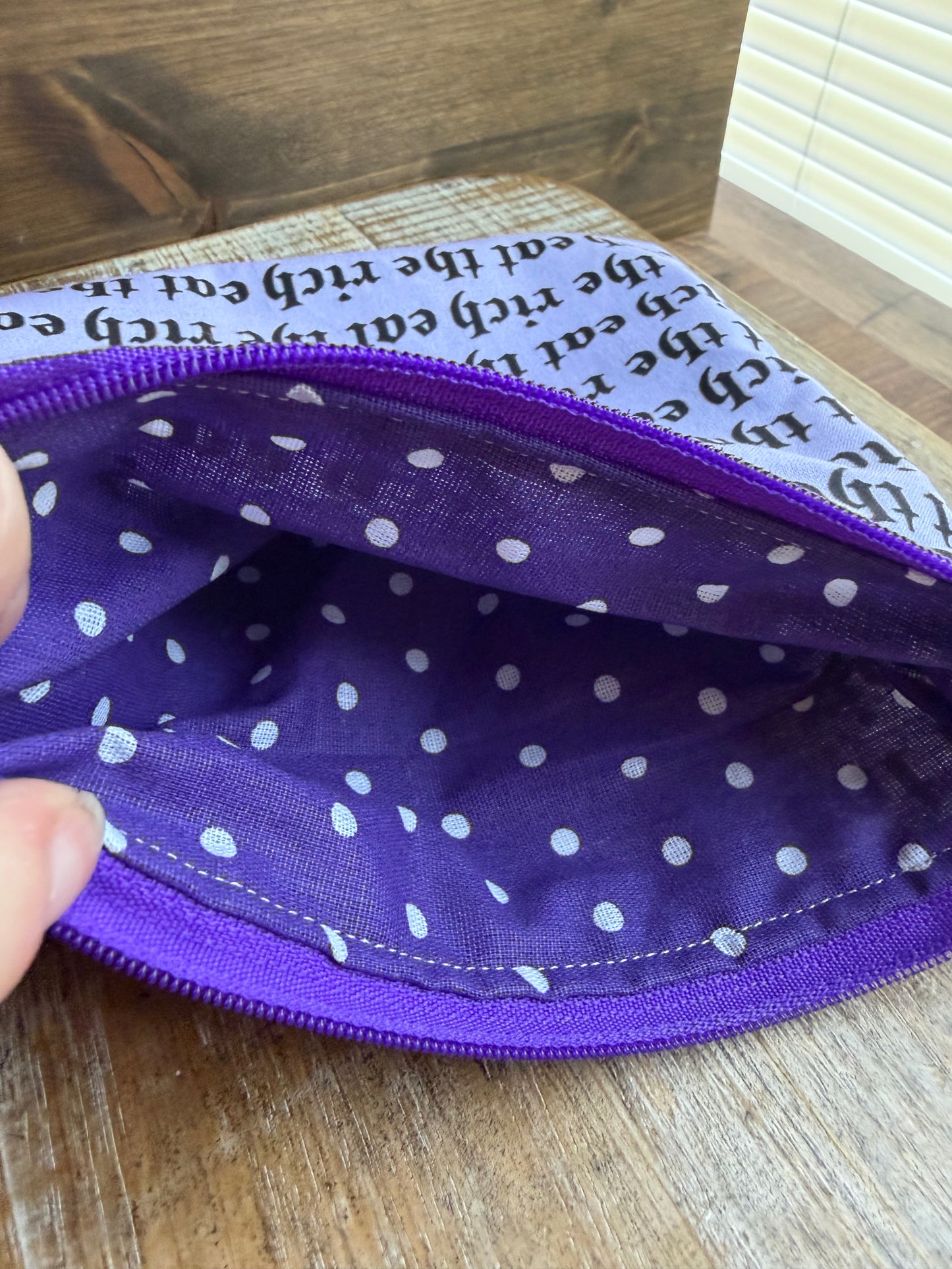 Eat The Rich Lavender Purple Makeup Cosmetic Bag Zipper Pouch