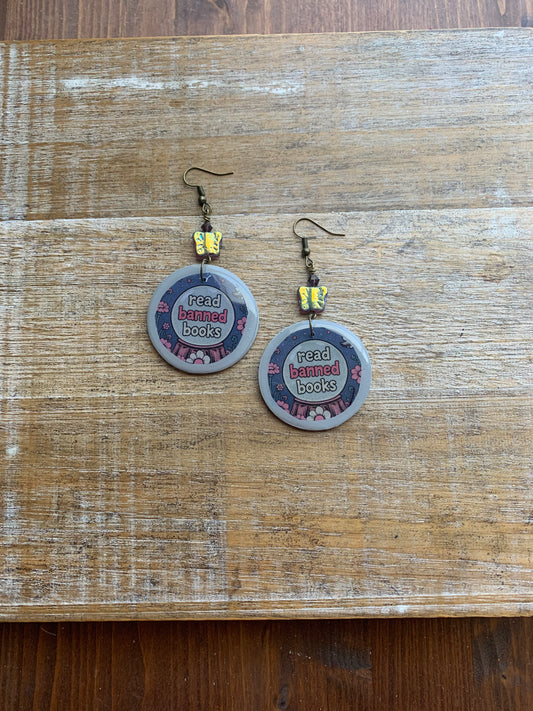 Read Banned Books Earrings Books Liberal Democrat Activist Earrings Statement Protest Clip On Earrings Gauges