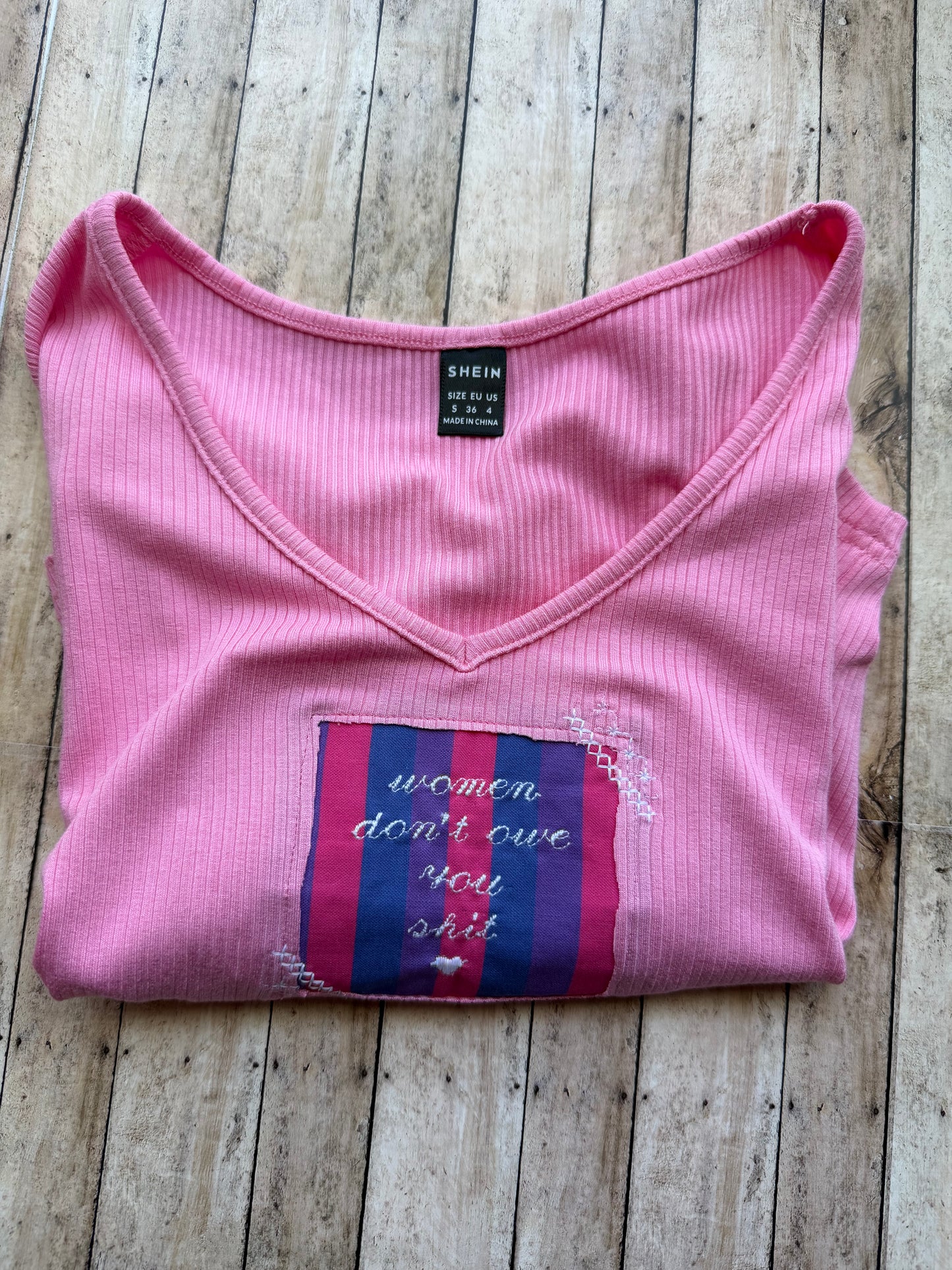 Women Don’t Owe You Shit Reclaimed Upcycled Crop Top Shirt Size S Womens