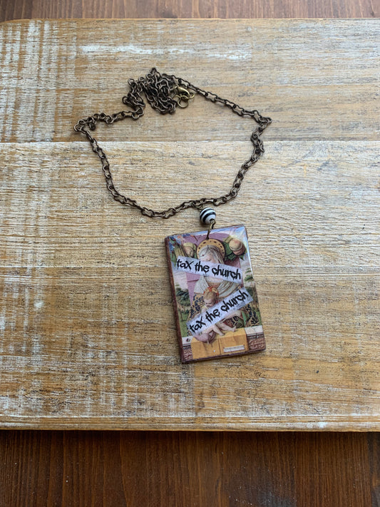 Tax the Church Gospel Wood Necklace Tax Churches Statement Necklace