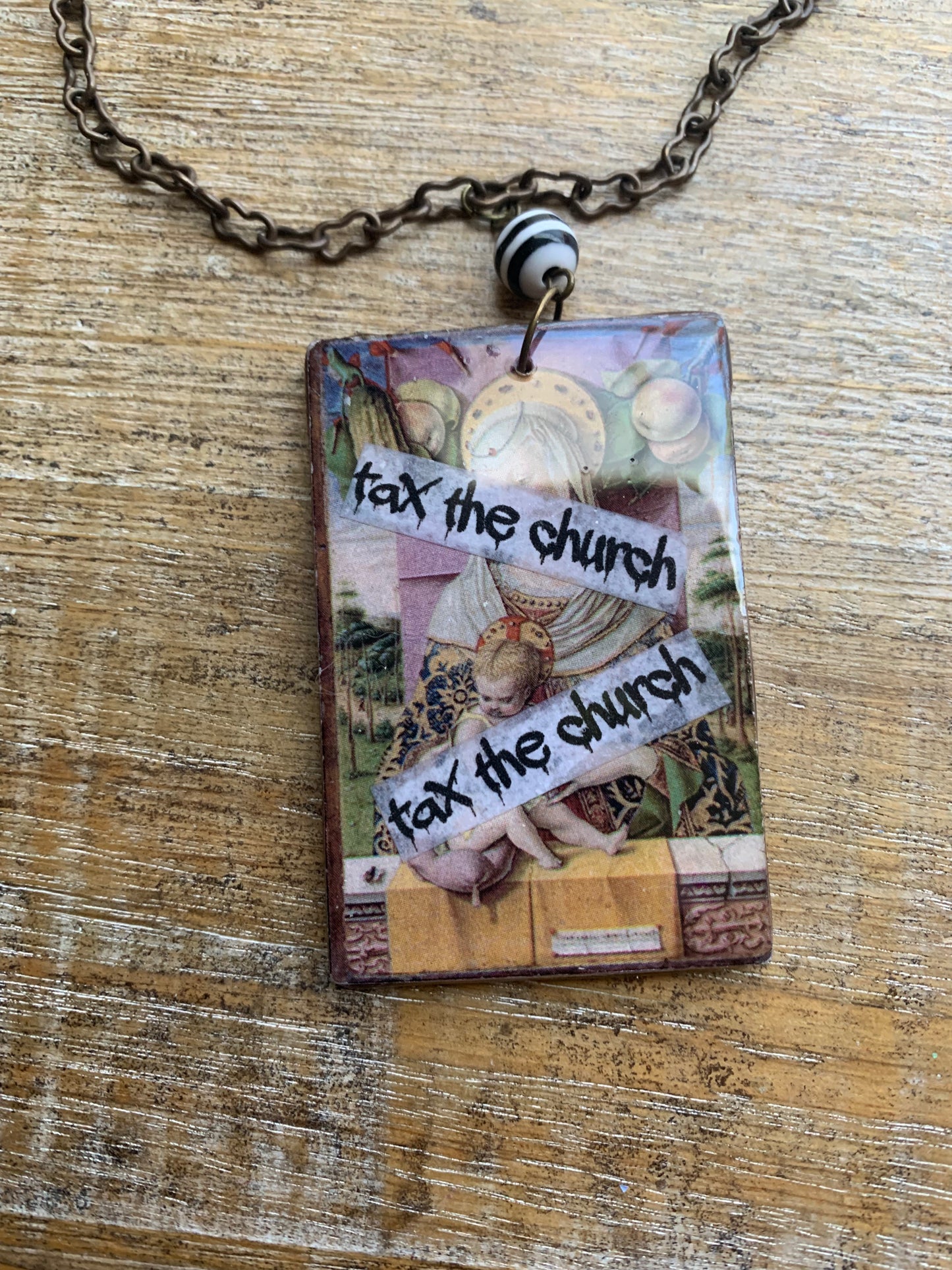 Tax the Church Gospel Wood Necklace Tax Churches Statement Necklace