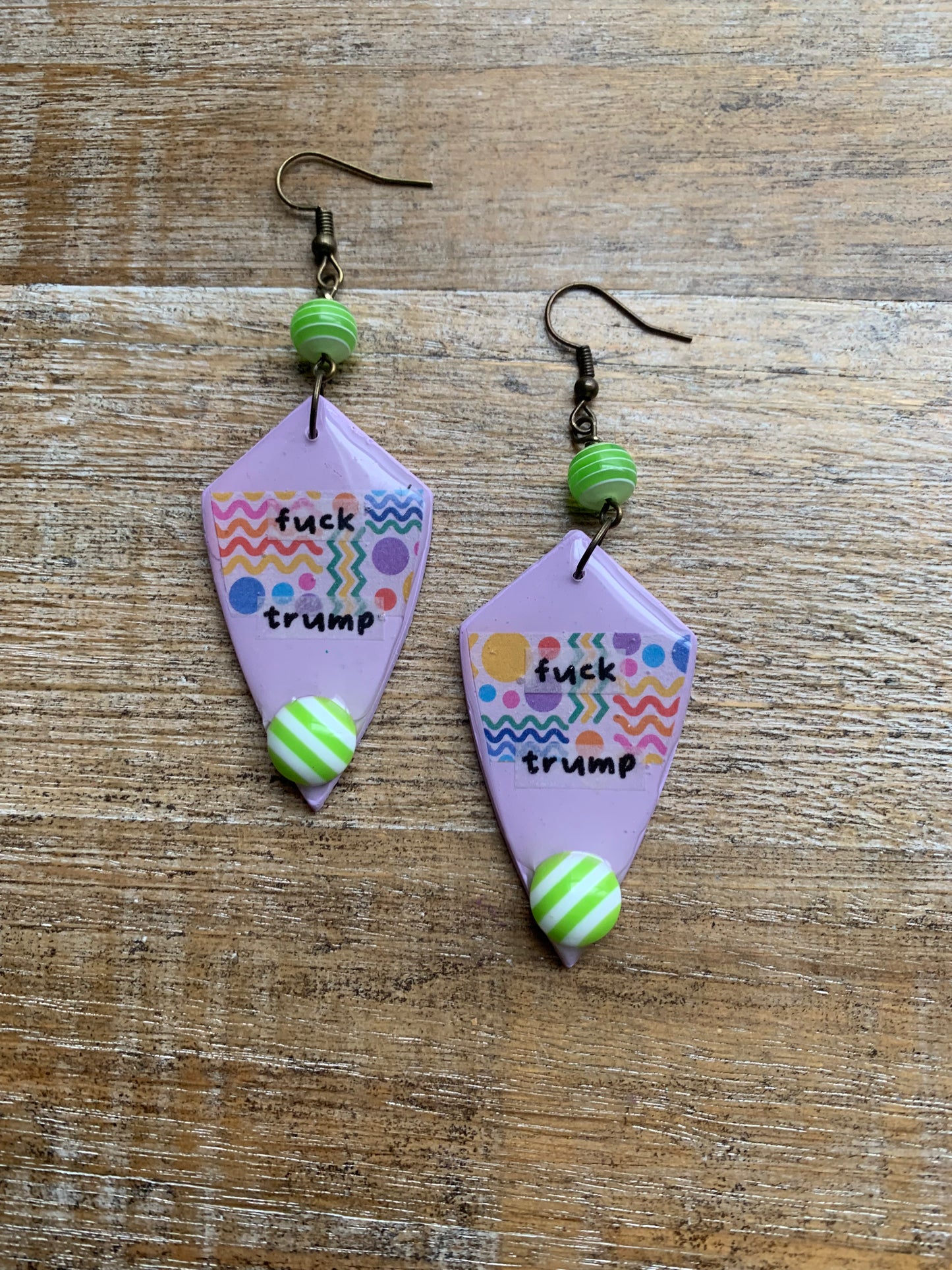 Fuck Trump Clay Protest Activist Earrings Liberal Clip On Earrings Purple Retro FDT Ear Hangers