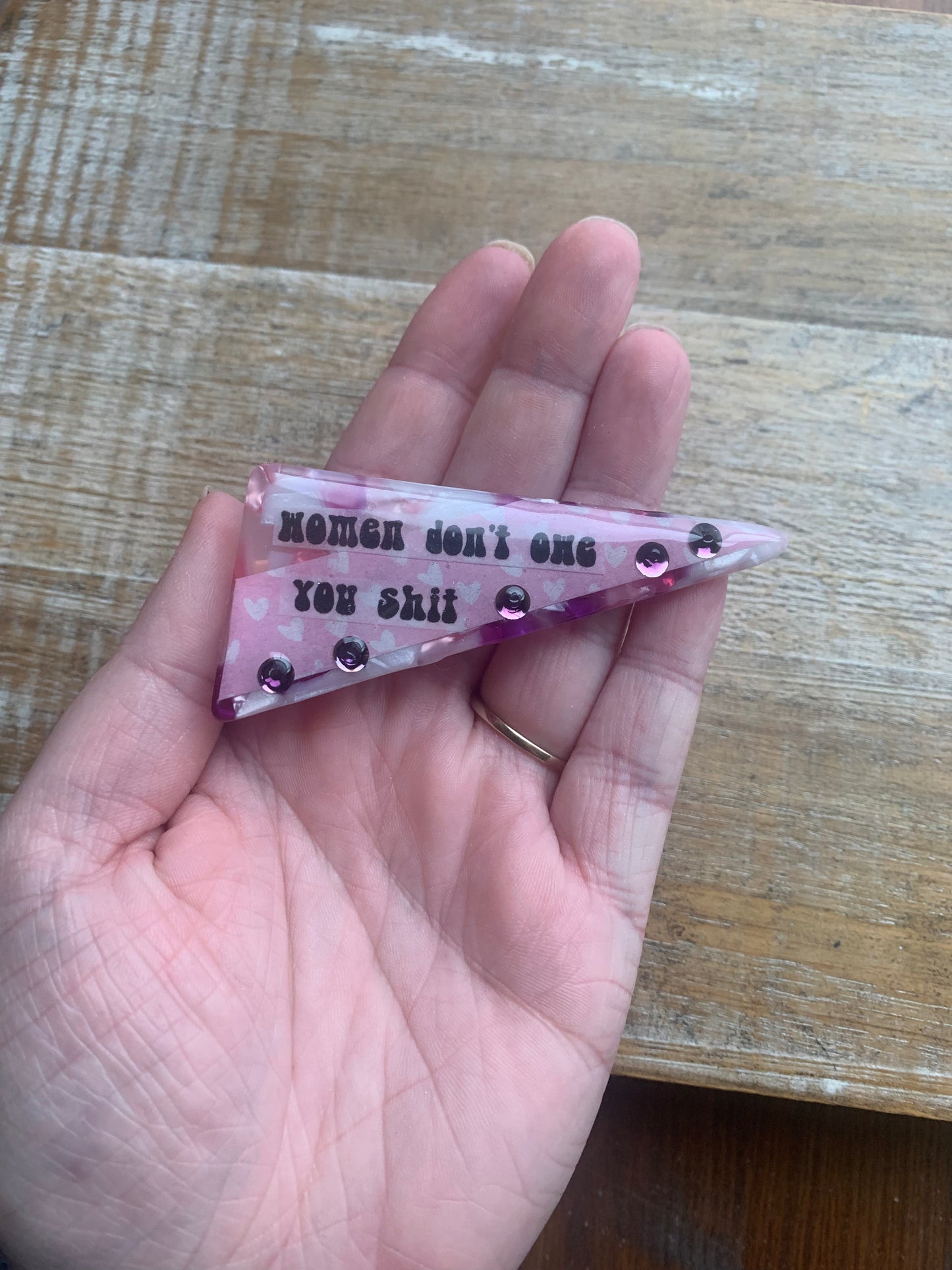 Women Don’t Owe You Shit Purple Color Rhinestone Liberal Protest Hair Clip