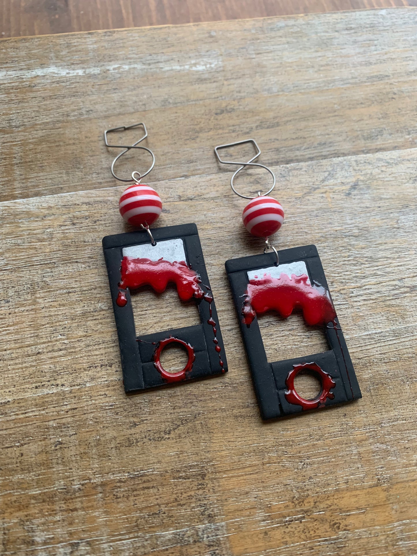 Bloody Black Guillotine Polymer Clay Eat the Rich Tunnel Gauge Earrings Gothic Clip On Earrings