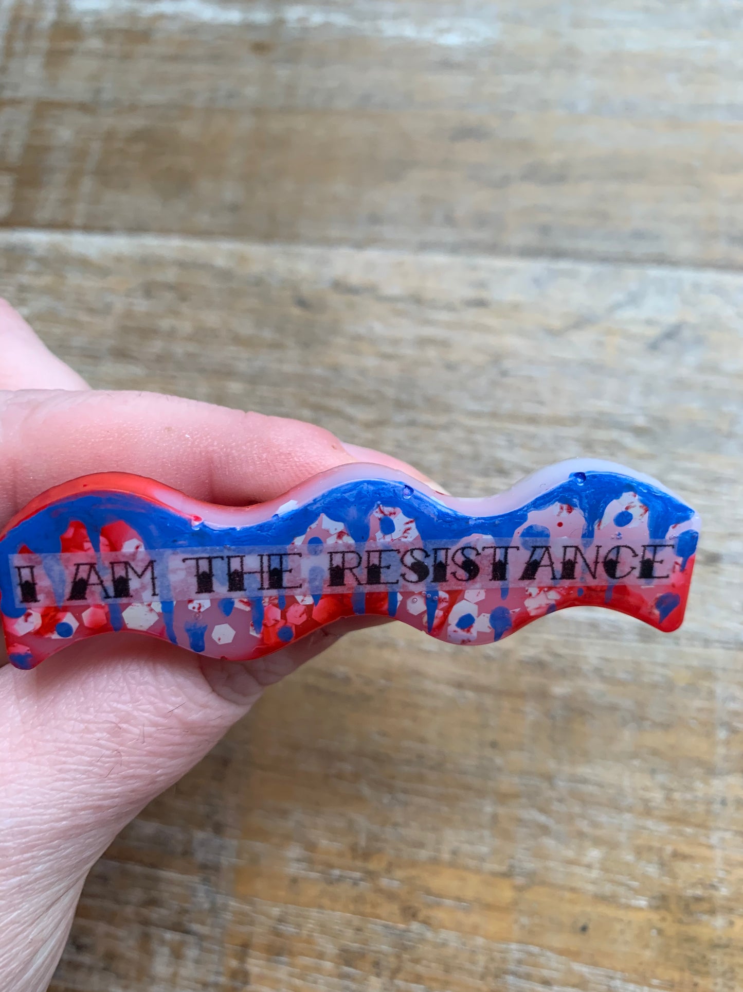 As-Is I Am The Resistance Painted Resin Pin Bloody Patriotic Glitter Brooch