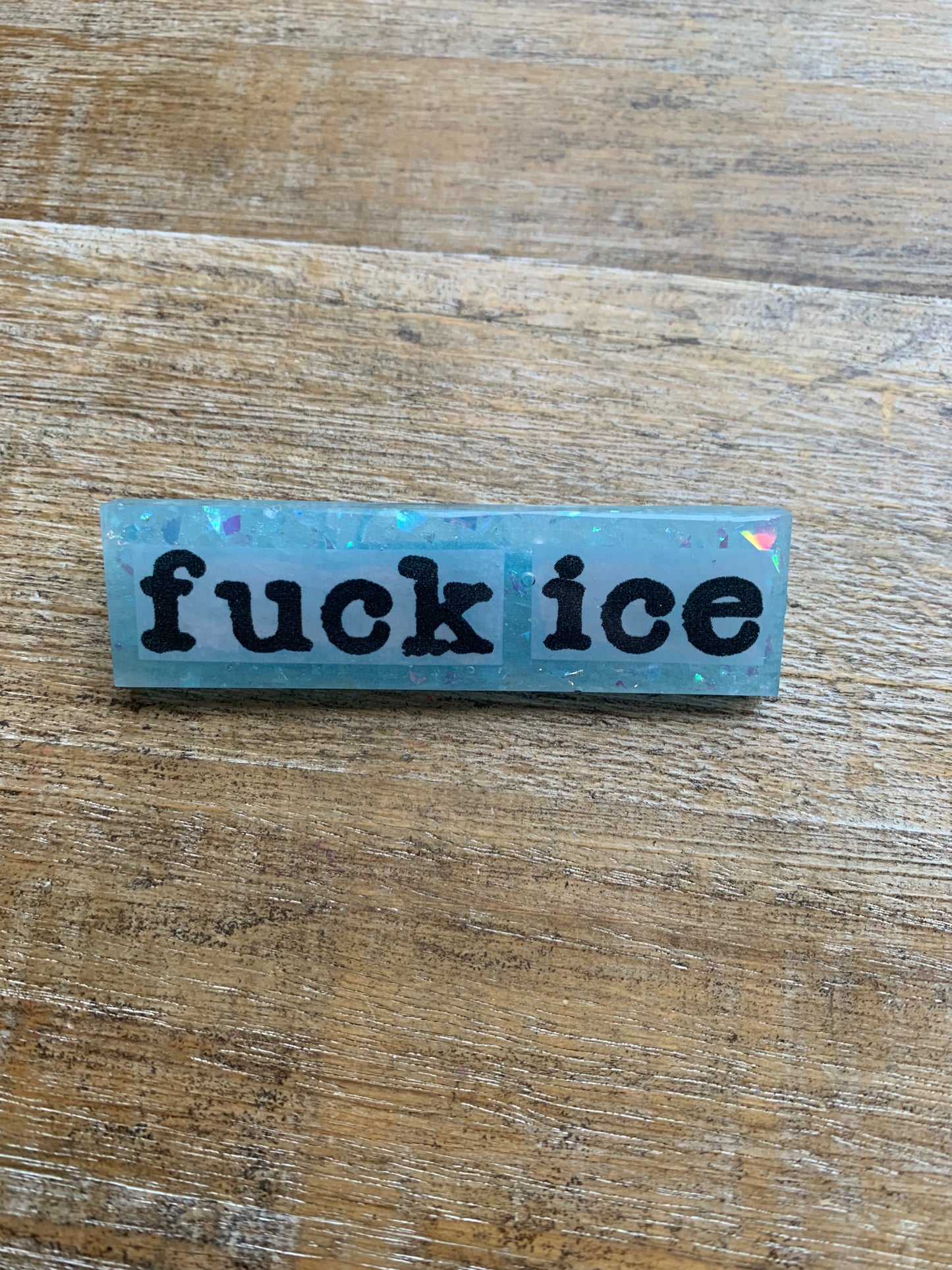 Fuck Ice Baby Blue Glitter Pin Brooch Resin Anti Ice Protest Statement Pin
