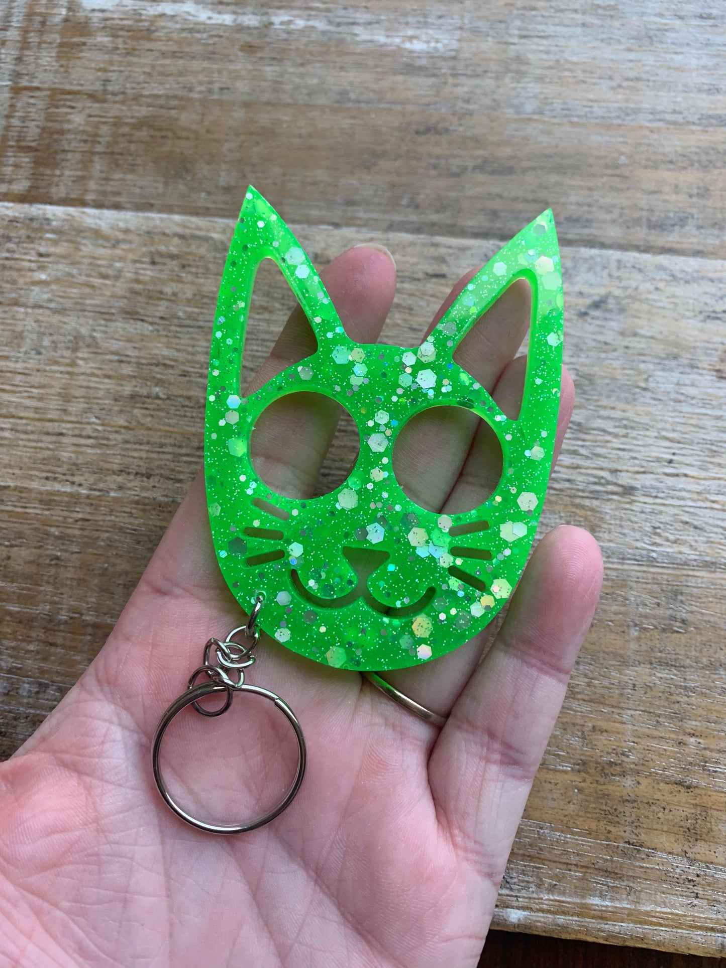 Neon Green Cat Keychain Cute Lime Green Kitty Cat Keyring
