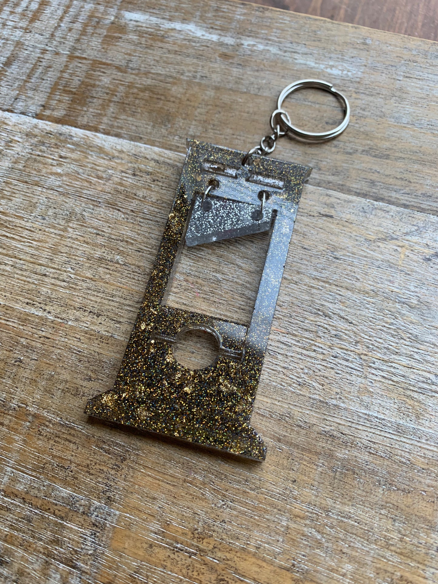 Guillotine Eat the Rich Keychain Gold & Black Keyring