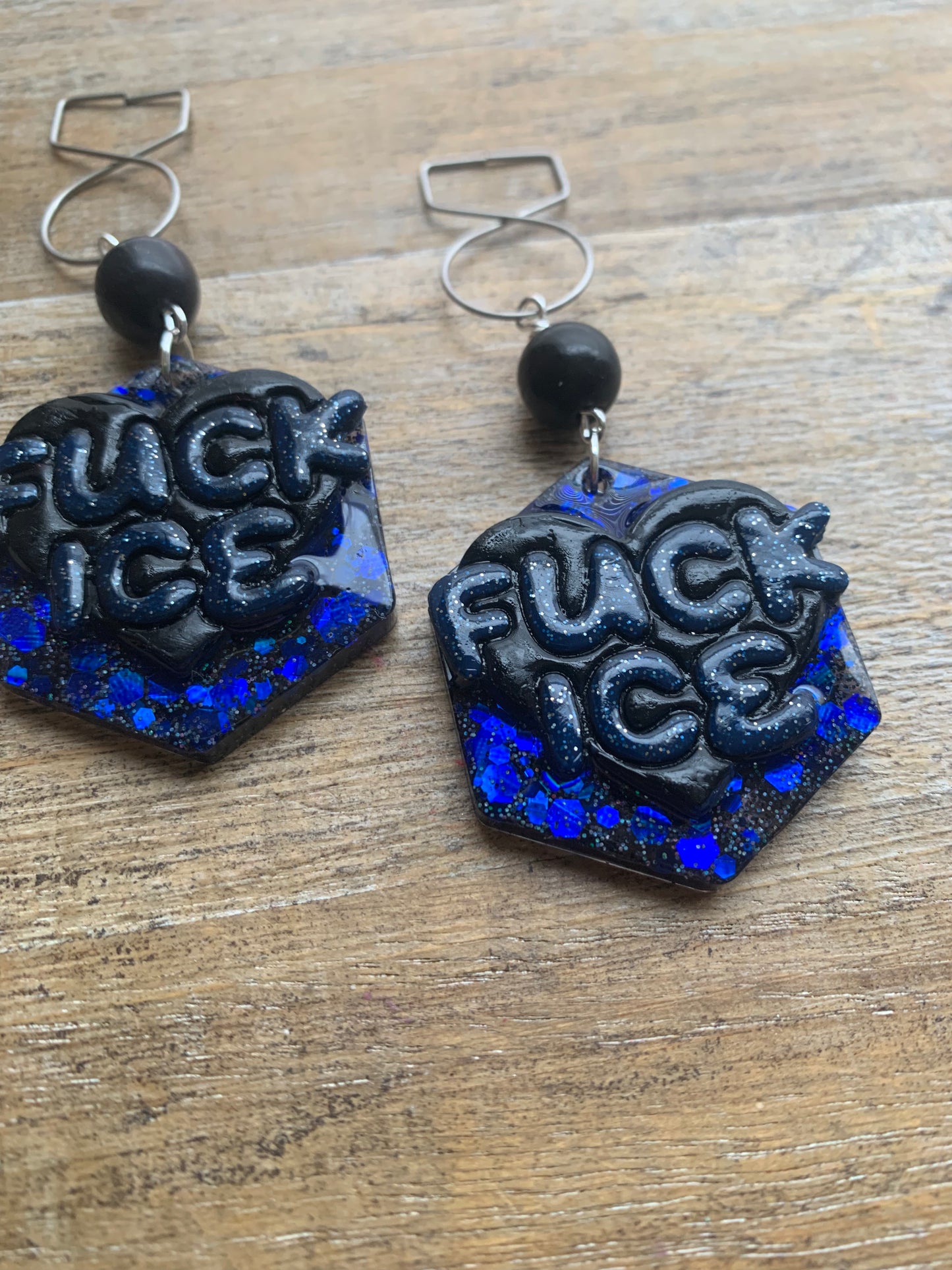 Fuck Ice Protest Activist Tunnel Gauge Earrings Liberal Clip On Earrings Black & Blue Gothic