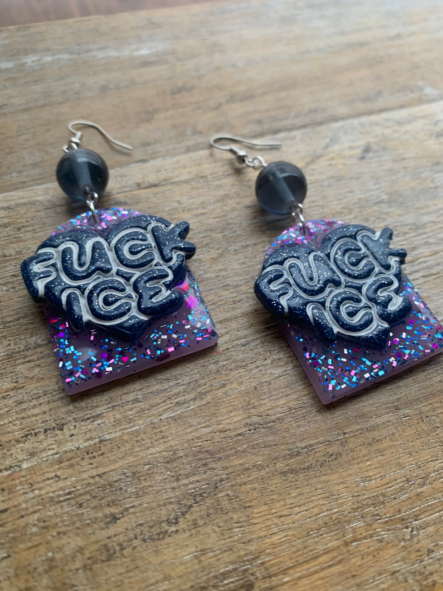 Fuck Ice Protest Activist Earrings Liberal Clip On Earrings Purple & Blue Gothic Ear Hangers