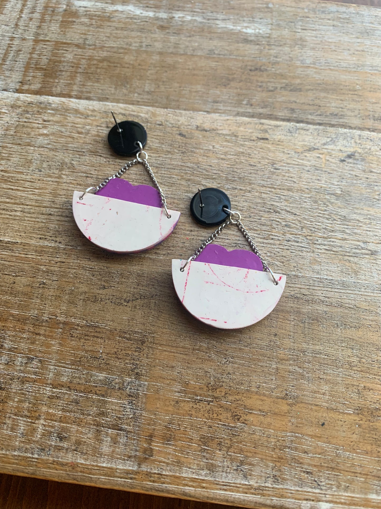 Fuck Trump Protest Activist Stud Earrings Liberal Striped Blue & Pink Ear Hangers Clip On