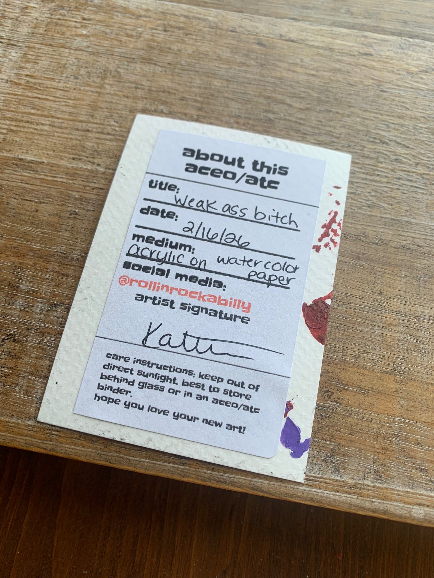 Original ACEO Acrylic Painting 2.5x3.5 Pete Hegseth “Weak Ass Bitch”