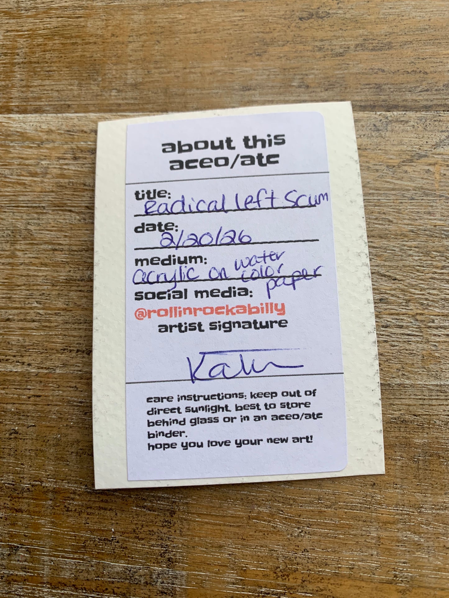 Original ACEO Acrylic Painting 2.5x3.5 Trash Can “Radical Left Scum”