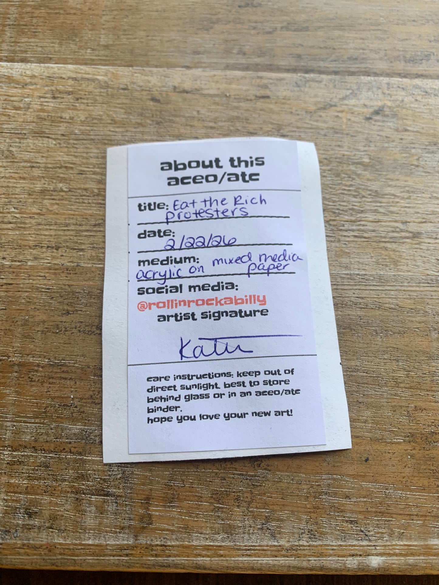 Original ACEO Acrylic Painting 2.5x3.5 Billionaires Are Not Our Friends “Eat The Rich Protesters”