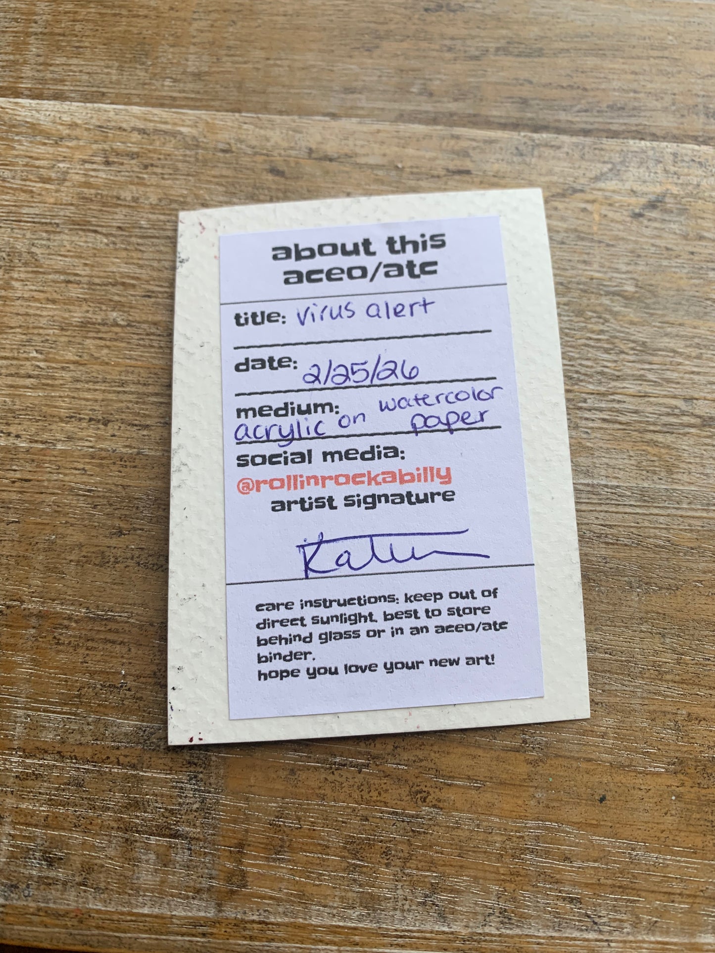 Original ACEO Acrylic Painting 2.5x3.5 Racism is a Virus “Virus Alert”