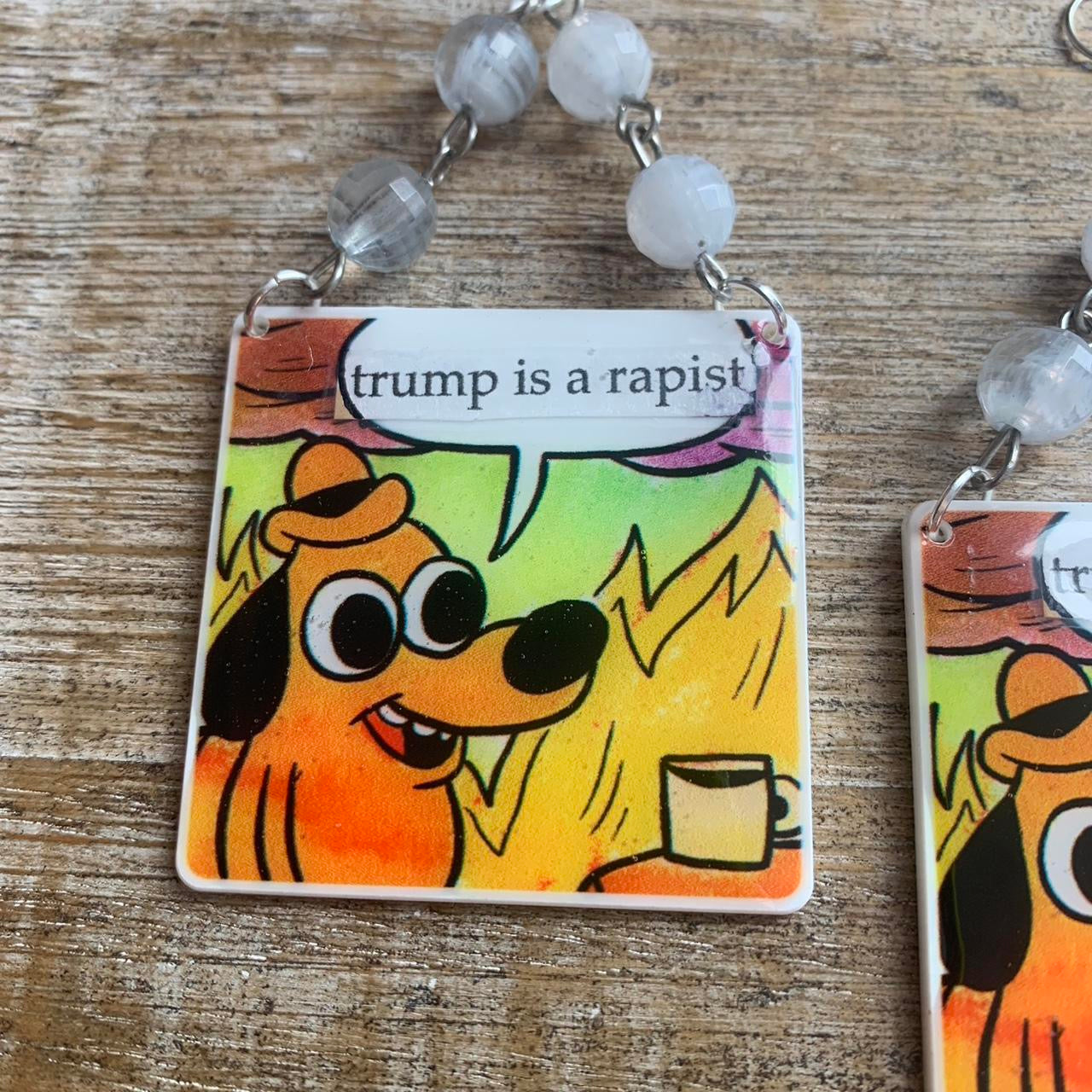 Anti Trump Meme Earrings Art Deco Democrat Trump for Prison Yellow Fire Activist Statement