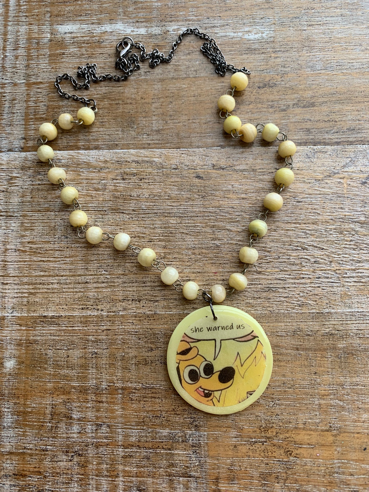 Kamala Warned Us Fire Dog Clay Meme Necklace Upcycled