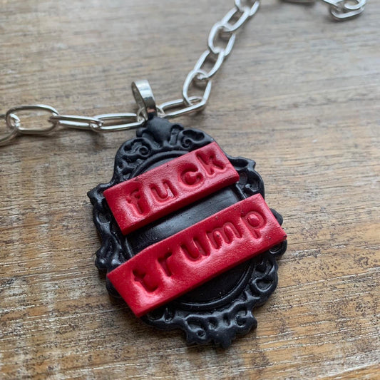 Fuck Trump Gothic Cameo Choker Necklace with Silver Tone Chain FDT