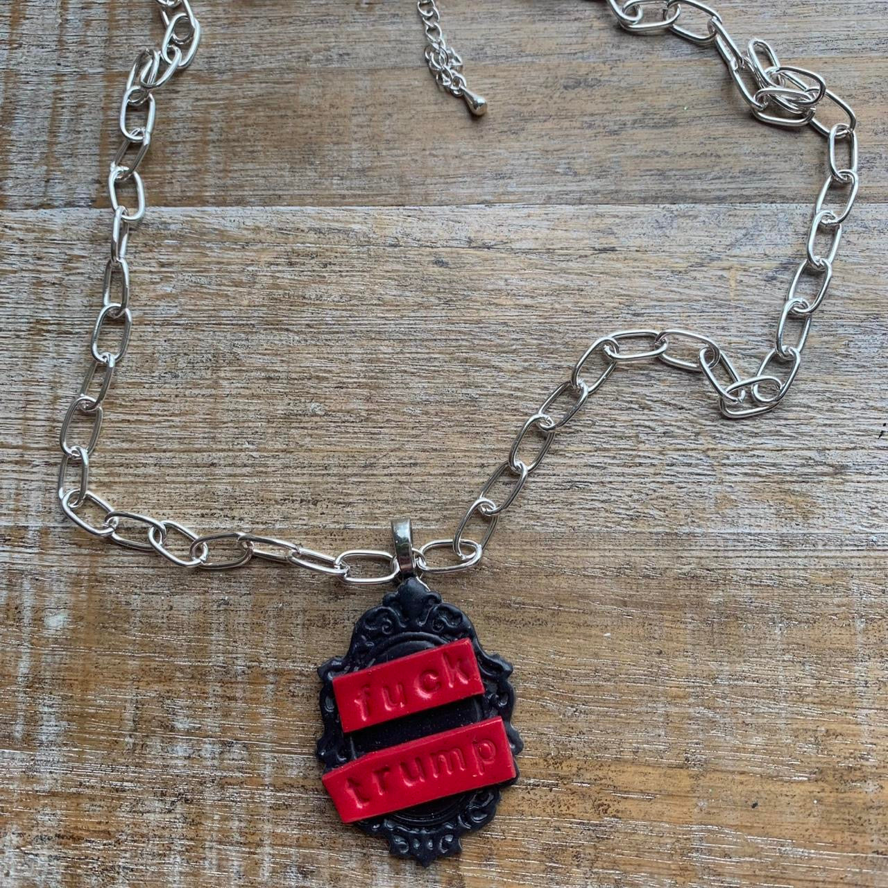 Fuck Trump Gothic Cameo Choker Necklace with Silver Tone Chain FDT