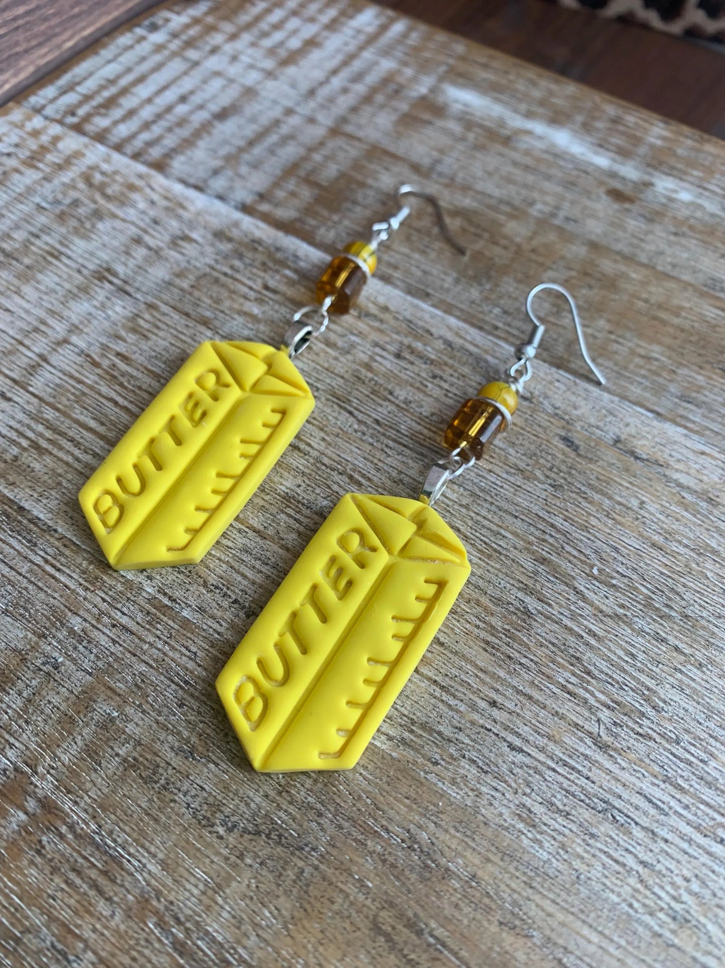 Butter Polymer Clay Earrings Margarine Stick of Butter Miniature Baking Dangle Oil Clip On Earrings Yellow Butter Tunnel Gauge Earrings