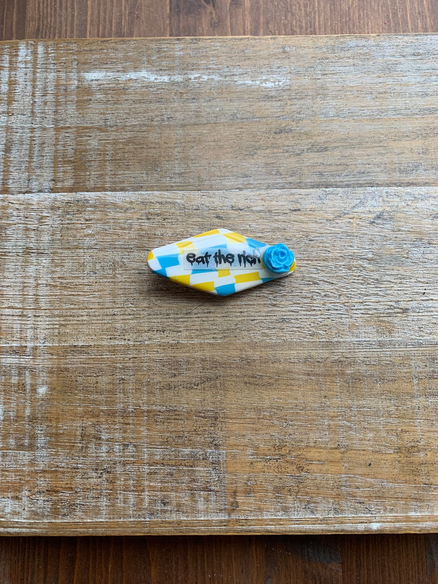 Eat The Rich Polymer Clay Hair Clip Leftist Checkerboard Hair Accessory