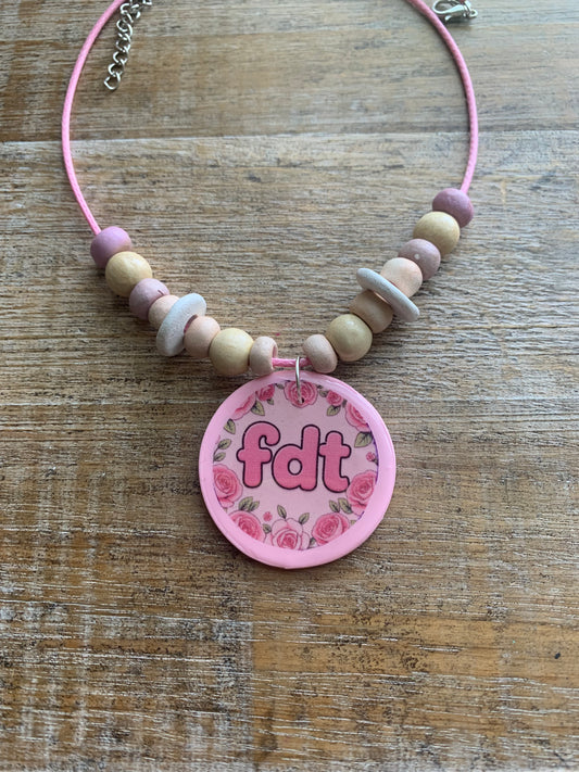 FDT Pink Cute Rose Up-cycled Clay Necklace