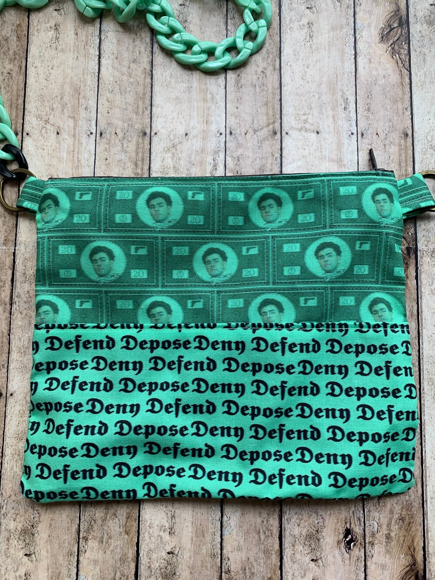 Deny Defend Depose Luigi Green Liberal Crossbody Purse Light Cotton Pouch Bag Universal Healthcare Democrat Money Mint Green Pastel Crossbody Bag