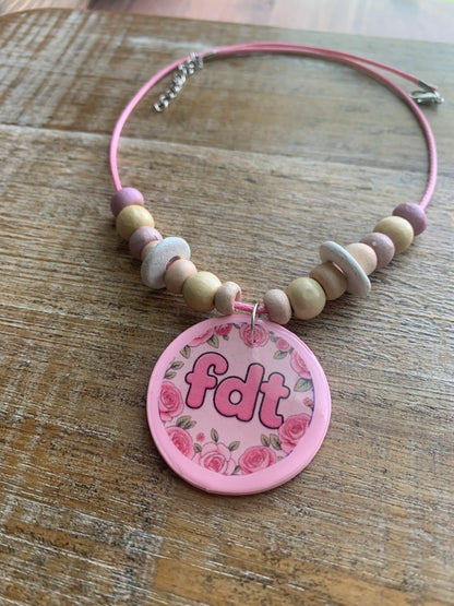 FDT Pink Cute Rose Up-cycled Clay Necklace