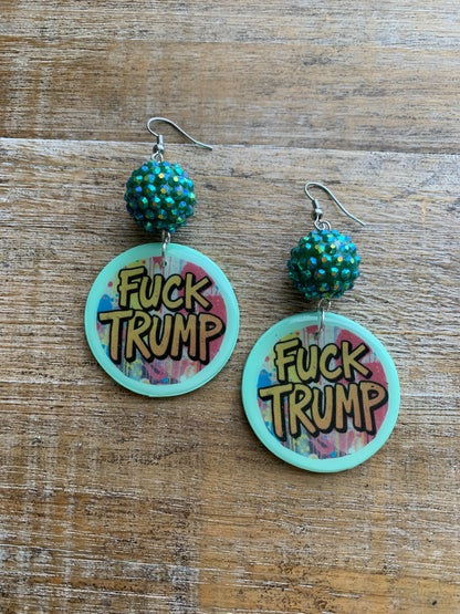 Fuck Trump Clay Protest Activist Earrings Liberal Clip On Earrings Punk Graffiti FDT Ear Hangers