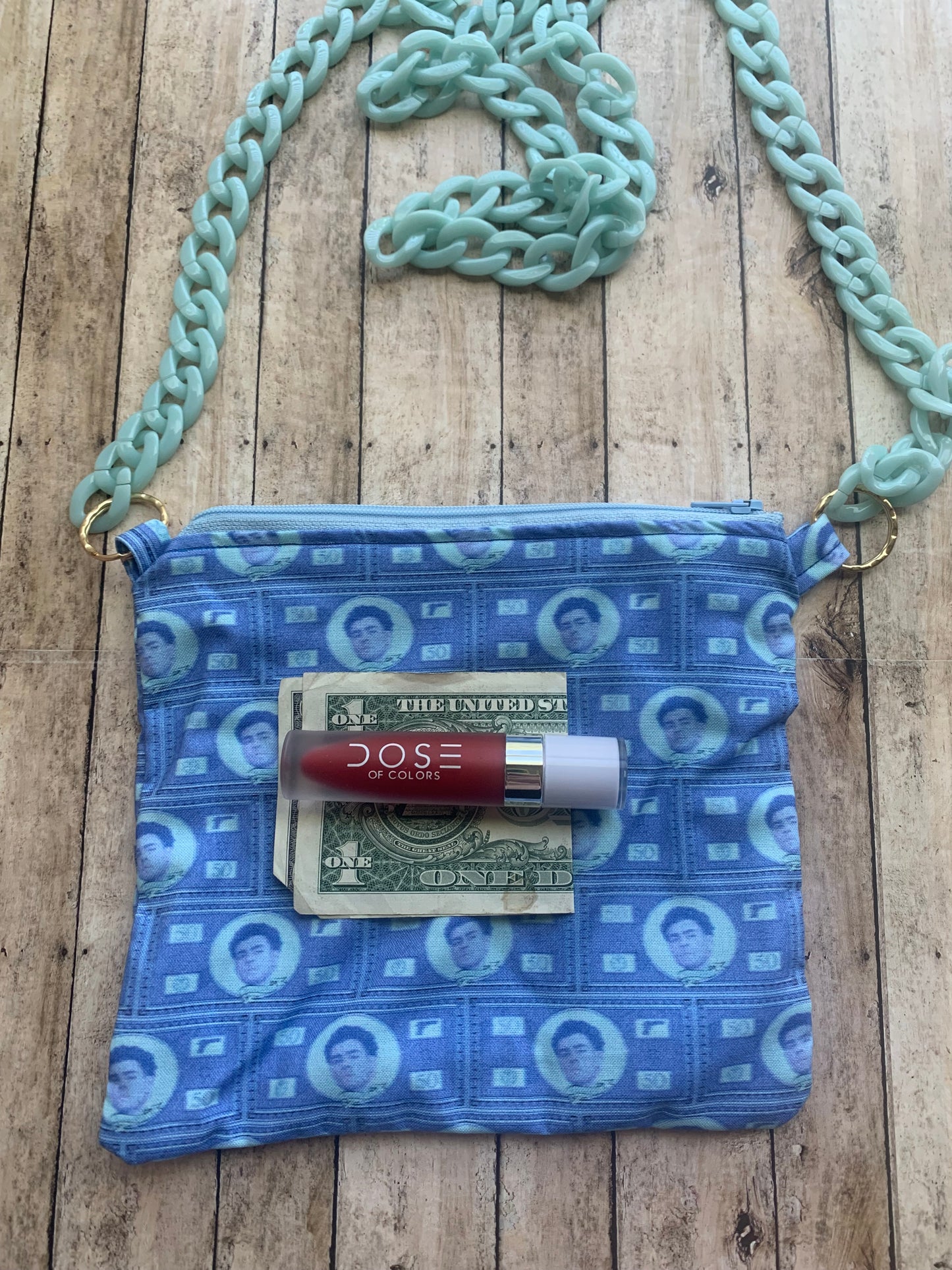 Deny Defend Depose Luigi Blue Liberal Crossbody Purse Light Cotton Pouch Bag Universal Healthcare Democrat Money Sky Blue Pastel Crossbody Bag