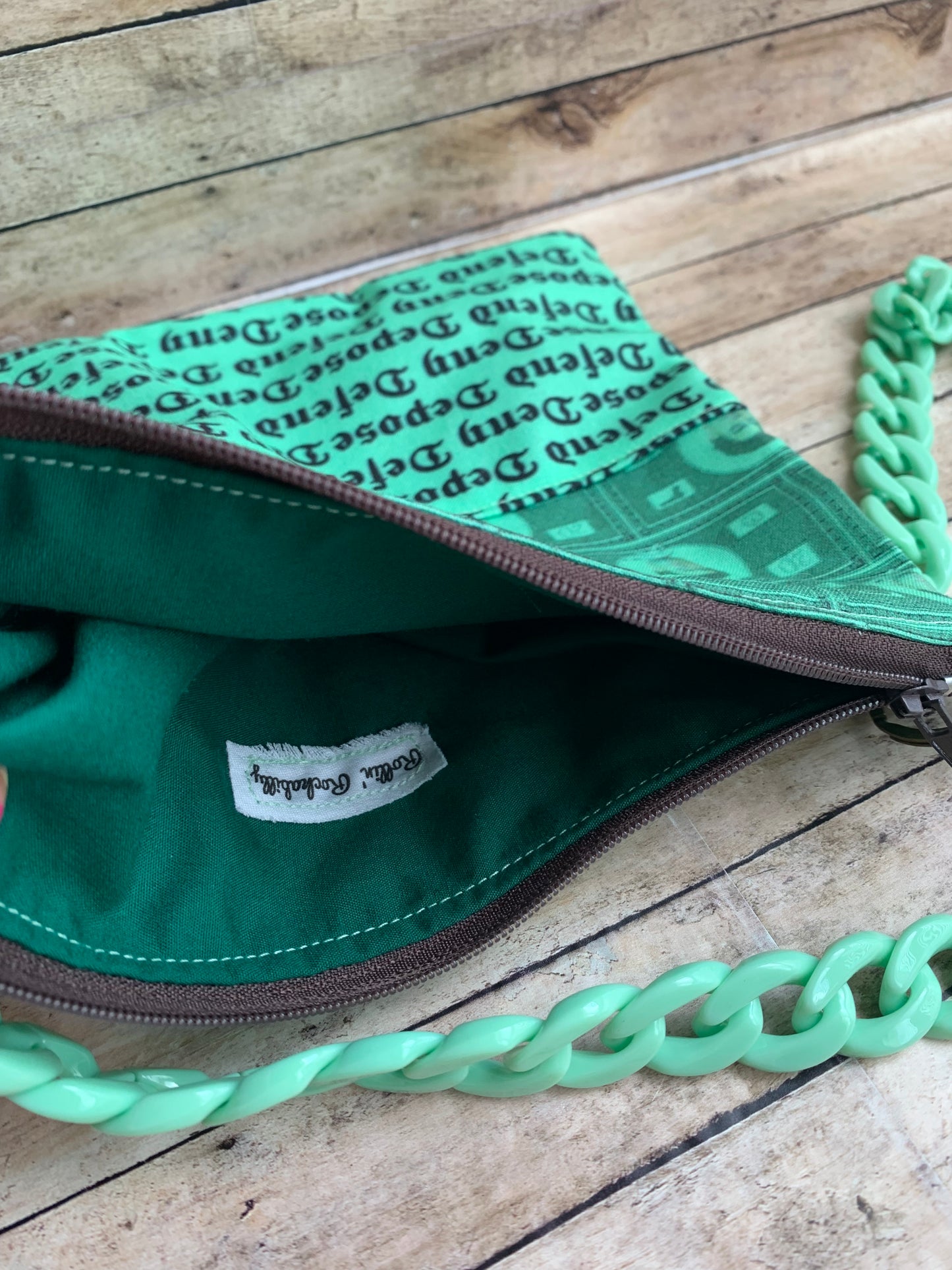 Deny Defend Depose Luigi Green Liberal Crossbody Purse Light Cotton Pouch Bag Universal Healthcare Democrat Money Mint Green Pastel Crossbody Bag