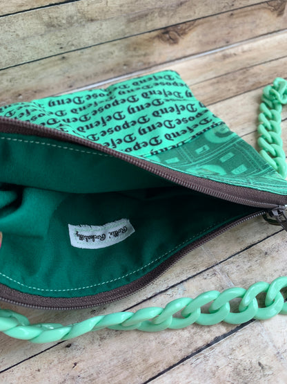 Deny Defend Depose Luigi Green Liberal Crossbody Purse Light Cotton Pouch Bag Universal Healthcare Democrat Money Mint Green Pastel Crossbody Bag
