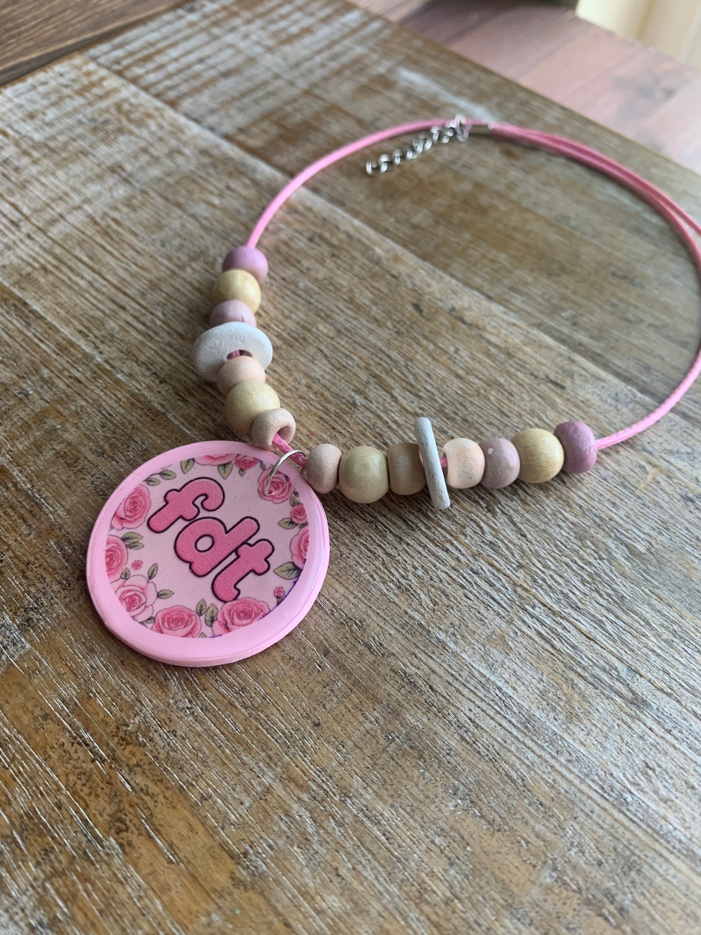 FDT Pink Cute Rose Up-cycled Clay Necklace