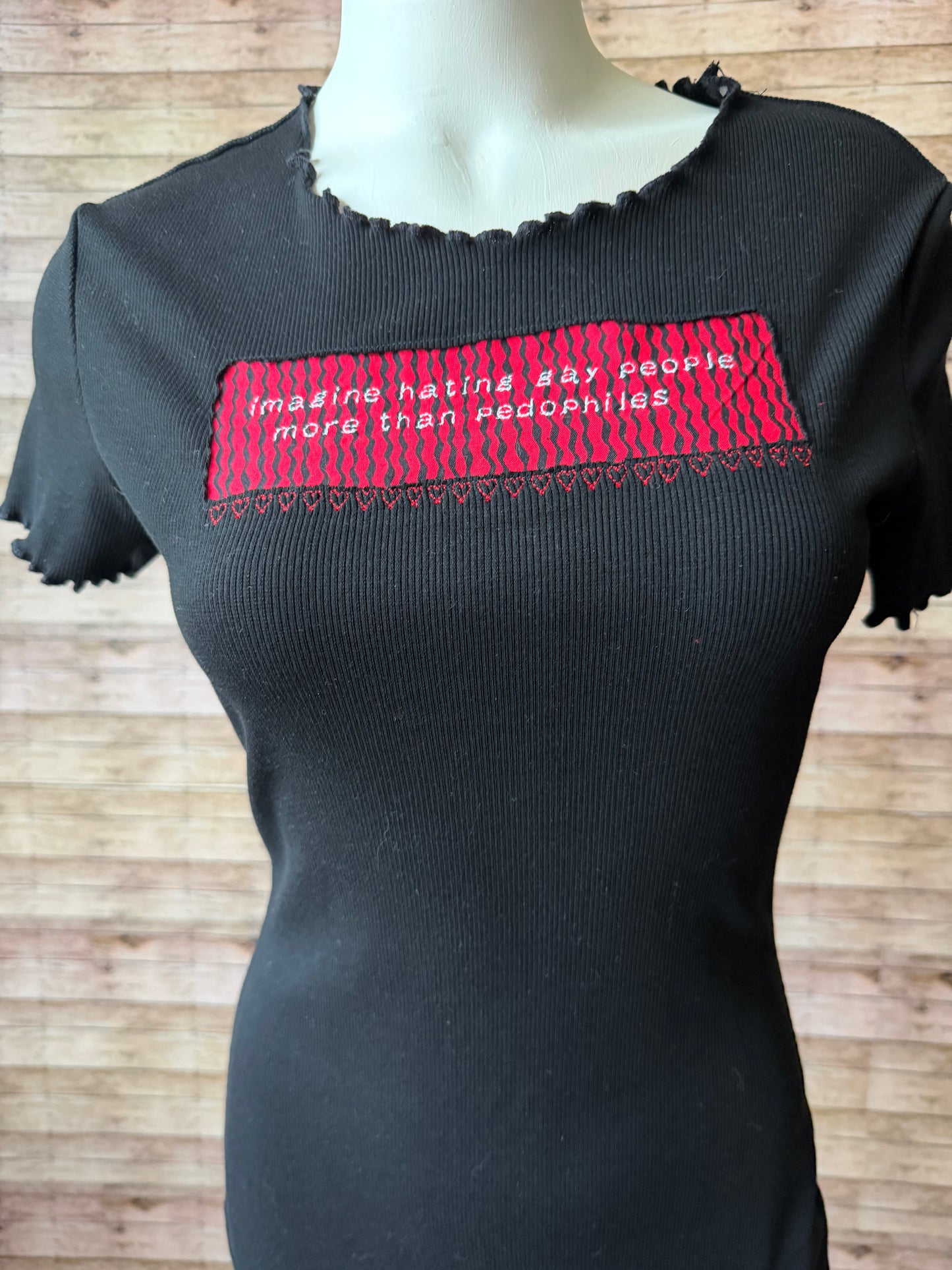 Imagine Hating Gay People More Than Pedophiles Reclaimed Upcycled Black Bodycon Dress Size M Womens