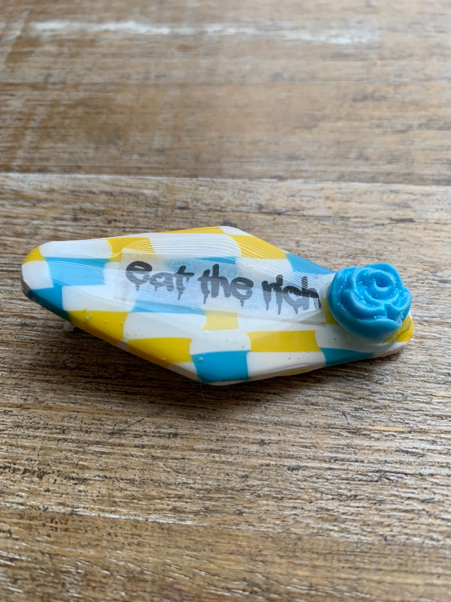 Eat The Rich Polymer Clay Hair Clip Leftist Checkerboard Hair Accessory