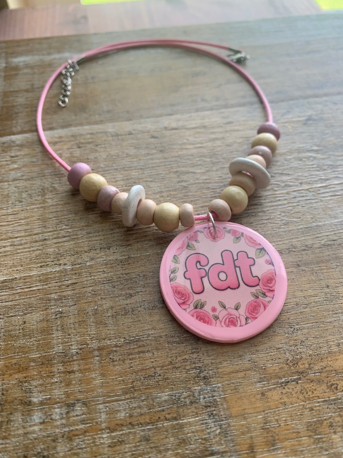 FDT Pink Cute Rose Up-cycled Clay Necklace