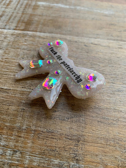 Fuck the Patriarchy Bow Opal Polymer Clay Hair Clip with Rhinestones