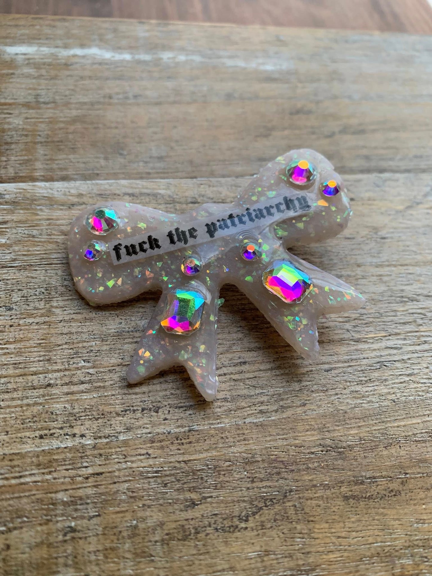 Fuck the Patriarchy Bow Opal Polymer Clay Hair Clip with Rhinestones