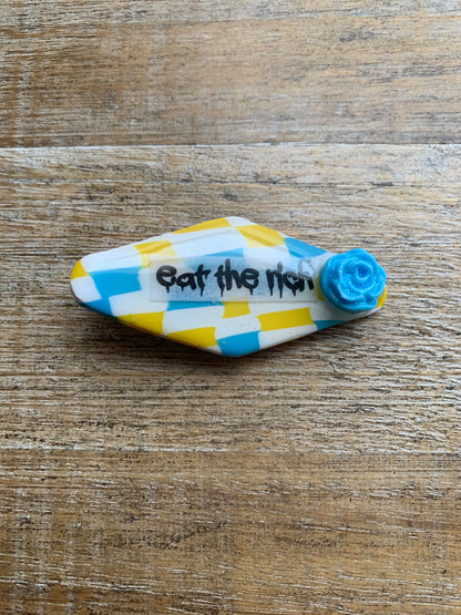 Eat The Rich Polymer Clay Hair Clip Leftist Checkerboard Hair Accessory