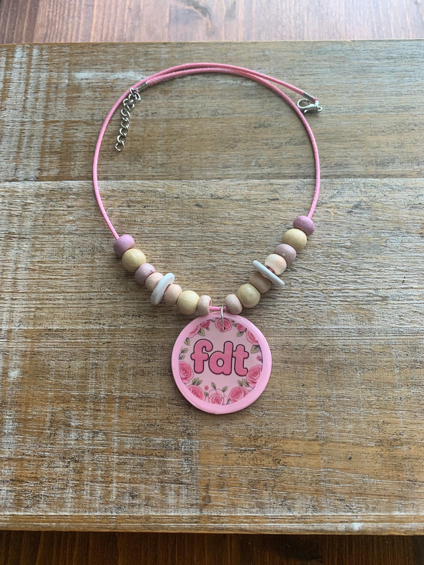 FDT Pink Cute Rose Up-cycled Clay Necklace