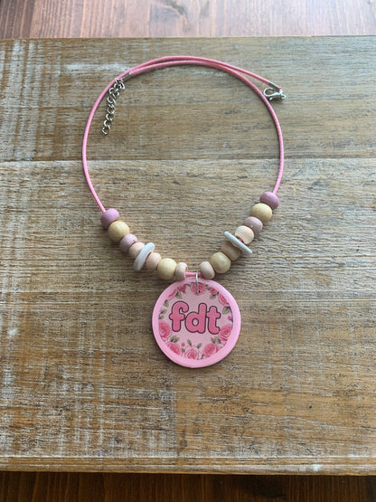 FDT Pink Cute Rose Up-cycled Clay Necklace