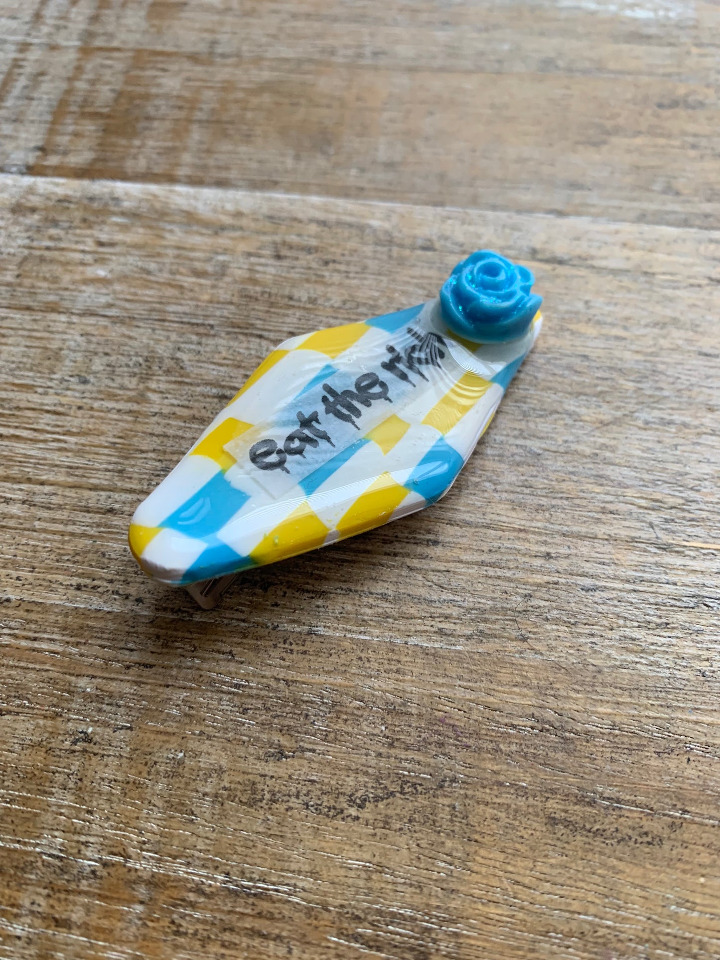 Eat The Rich Polymer Clay Hair Clip Leftist Checkerboard Hair Accessory